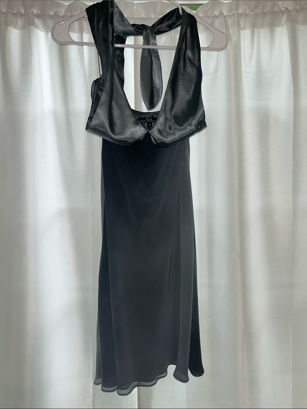 Heart Moon Star Dark Dusty Green Satin Halter Midi Dress